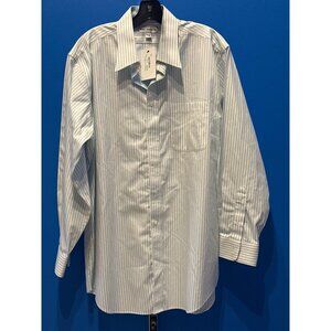 Paul Fredrick Mens Blue & White Striped Dress Shirt 16 1/2-34 100% Cotton